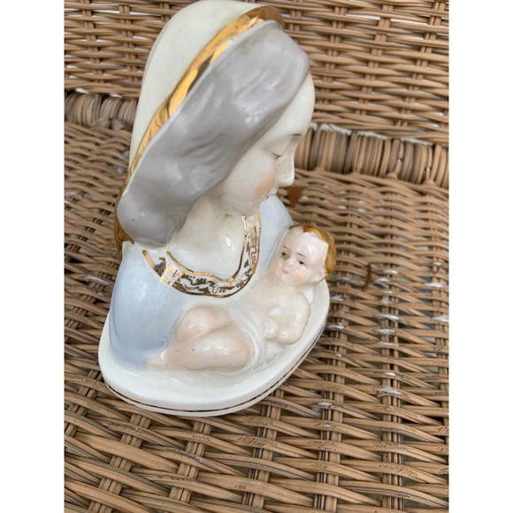 Vtg Mother And Child Mary Porcelain Sculpture Table Decoration Gold Gilded Small - Picture 2 of 4